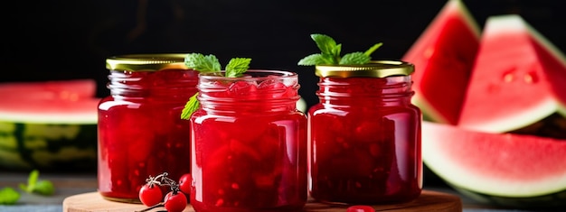 Jamme de pastèque dans un pot de verre Jamme de pasteur sur un fond en bois Delicious marmalade naturelle