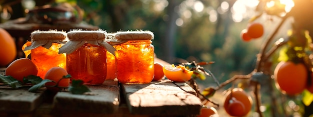 Jamme de persimmon dans un pot Concentration sélective