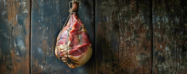 Photo jamon suspendu à un crochet production traditionnelle de la ferme de jambon