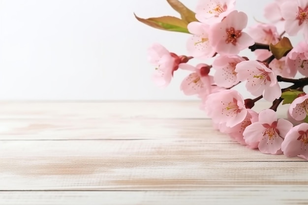 Japanese Sakura Flower Blossom sur fond de bois blanc copie espace inclus créé avec Generativ