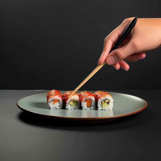 Japanize nourriture poisson sushi saumon riz nourriture moderne caviar fleurs décoration maki