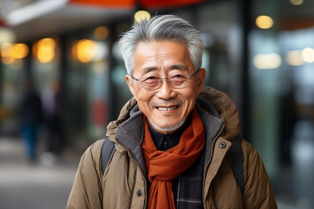 Un Japonais âgé et heureux dans la ville Une grâce urbaine intemporelle