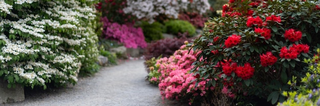 Jardin avec arbres en fleurs au printemps