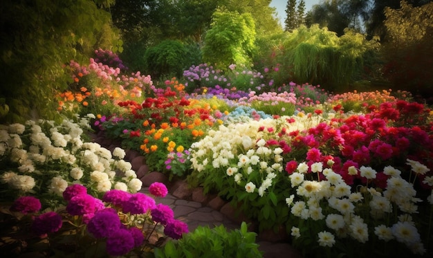 Un jardin avec beaucoup de fleurs