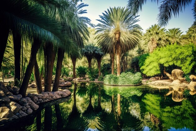 Jardin botanique d'Abu Dhabi aux Émirats arabes unis avec des palmiers exotiques