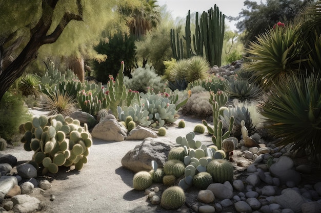 Jardin de cactus avec plantes succulentes et autres plantes du désert