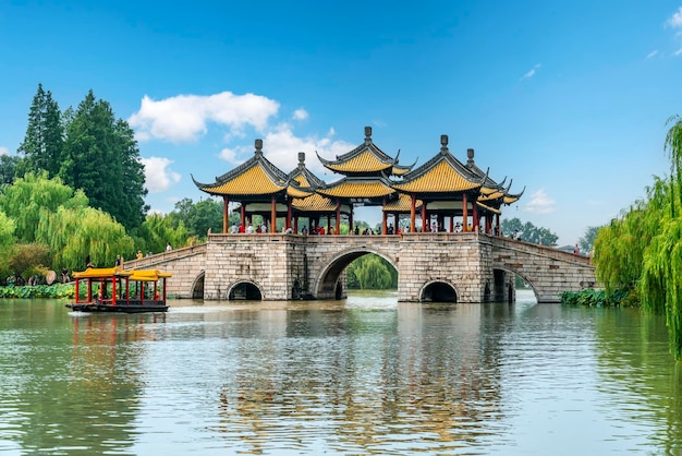 Jardin chinois du lac de l'Ouest élancé à Yangzhou en Chine