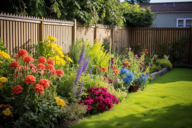 jardin avec clôture et fleurs