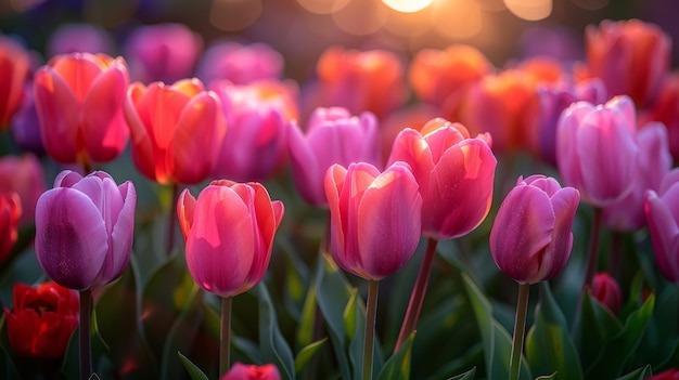 Un jardin coloré de tulipes au printemps