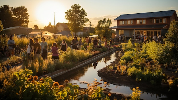 Un jardin communautaire où les gens se rassemblent