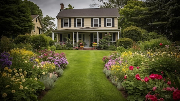 Un jardin devant l'auberge de la maison blanche