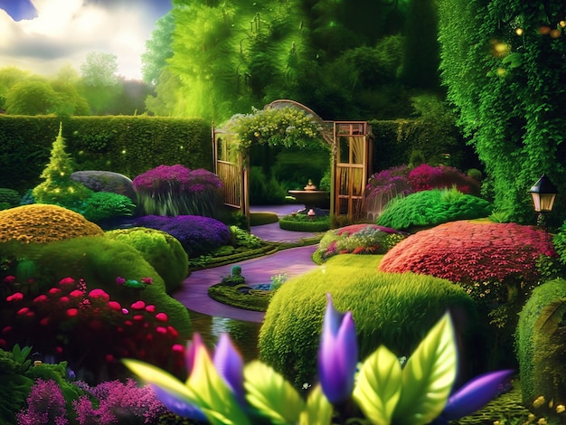 Jardin enchanté Un jardin magique en été AI