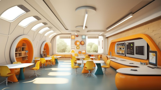 Jardin d'enfants futuriste Intérieur moderne de la chambre des enfants Couleurs vives et formes fluides futuristes