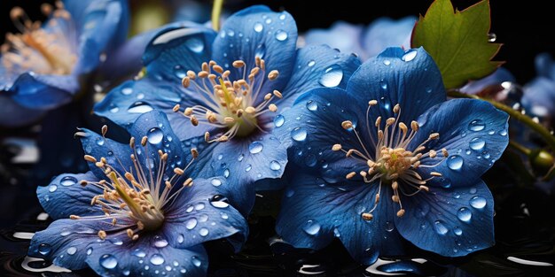 Jardin étincelant Images macro de fleurs et de feuilles avec des gouttes d'eau