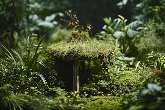 Photo jardin fantastique avec de la mousse et des plantes au milieu de la forêt