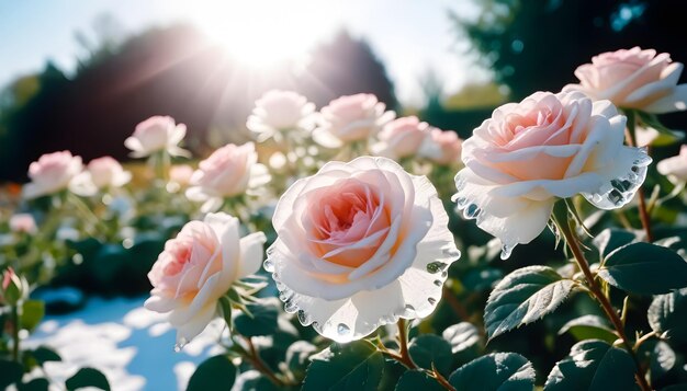 Photo un jardin de fleurs avec des fleurs roses et blanches