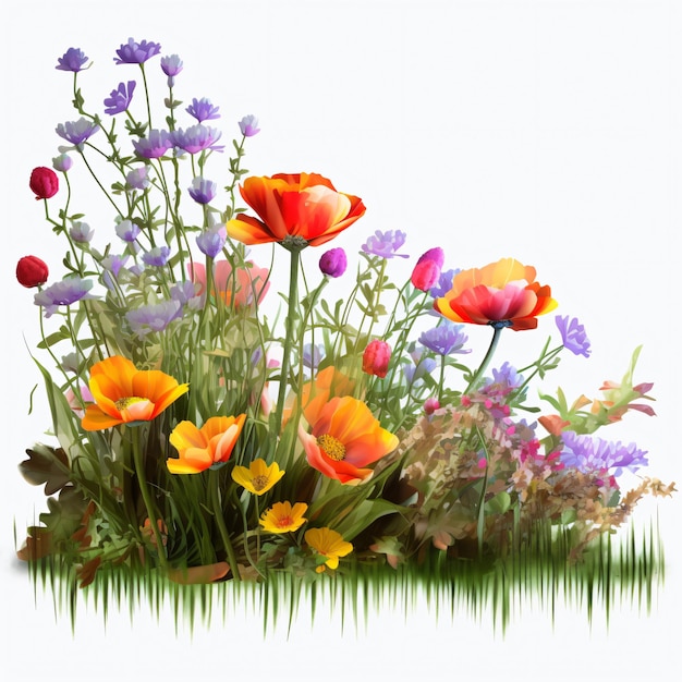 Photo jardin de fleurs et d'herbe sur un fond transparent