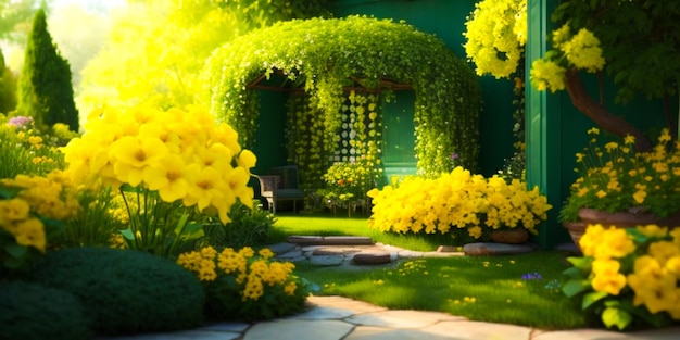 jardin avec des fleurs jaunes