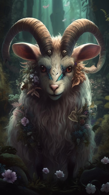 Jardin de fleurs moelleuses de chèvre plantes animales image d'illustration art généré par l'IA