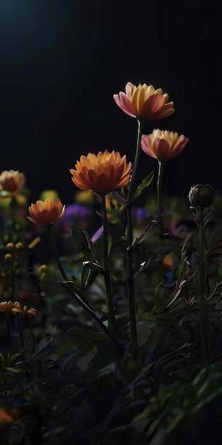 jardin de fleurs la nuit