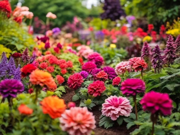 un jardin avec des fleurs et des plantes