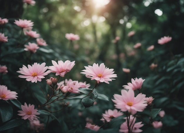 Un jardin de fleurs roses