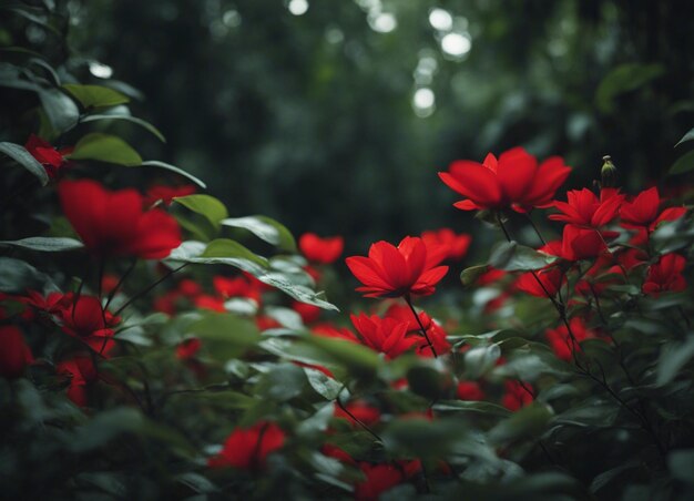 Un jardin de fleurs rouges