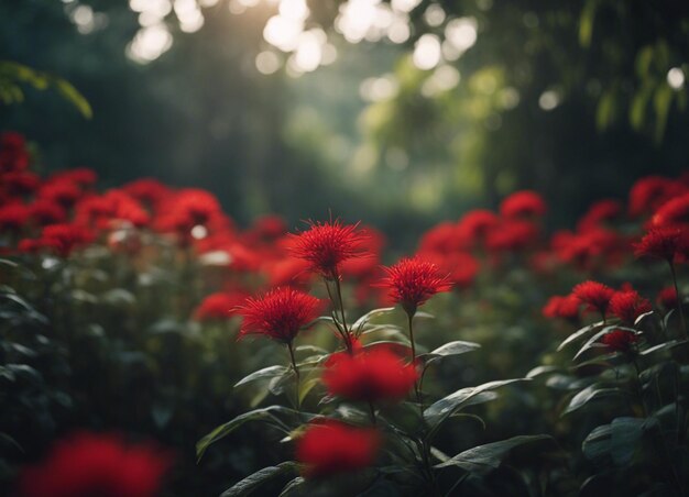 Un jardin de fleurs rouges