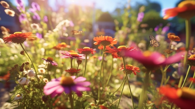 Un jardin de fleurs vibrant débordant d'une variété de fleurs