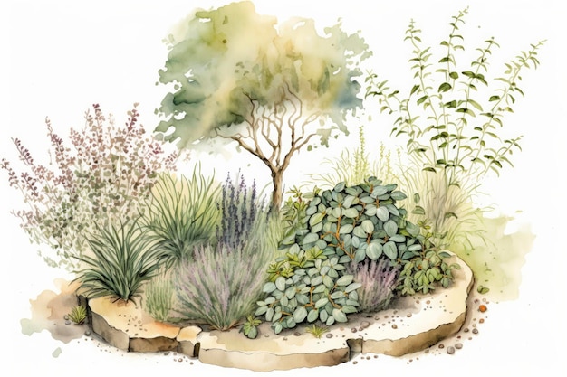 Jardin d'herbes aromatiques à l'aquarelle parfumée Un bel ajout à n'importe quelle cuisine ou restaurant