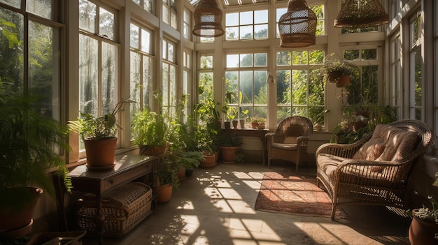 Jardin d'hiver avec plantes vertes généré par l'IA