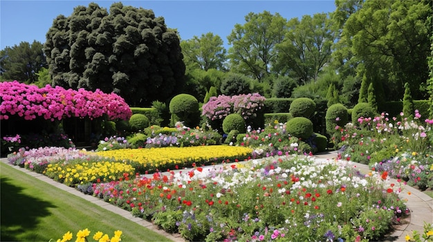 Un jardin avec un jardin en arrière-plan