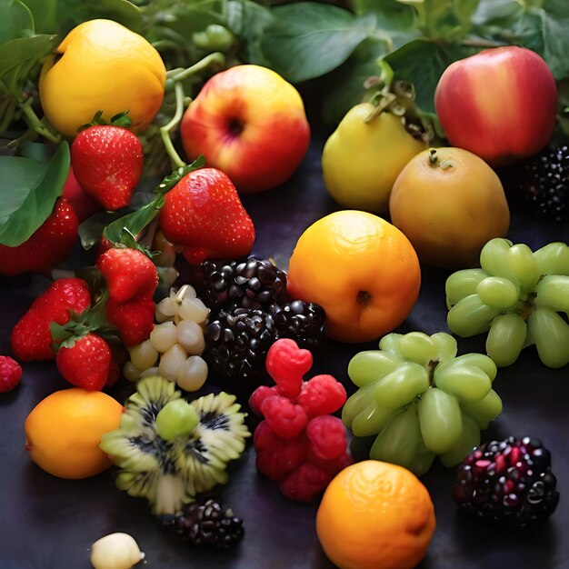 Un jardin luxuriant débordant de couleurs vives et de fruits mûrs.