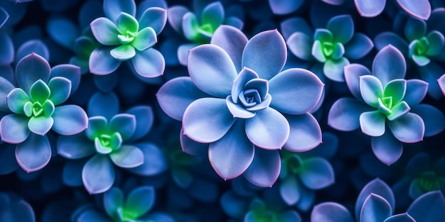 Jardin luxuriant avec des plantes bleues et vertes vibrantes