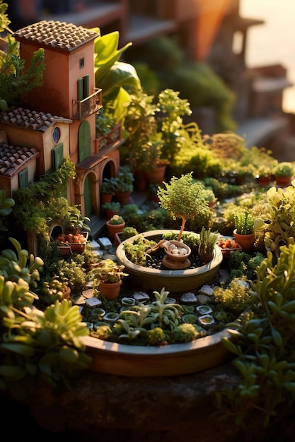 un jardin miniature avec un petit pot de plantes