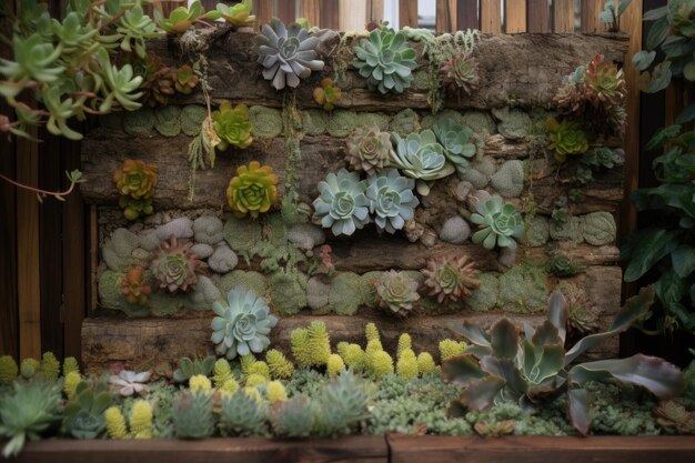 Photo jardin mural texturé et terreux avec des accents succulents créés avec une ia générative