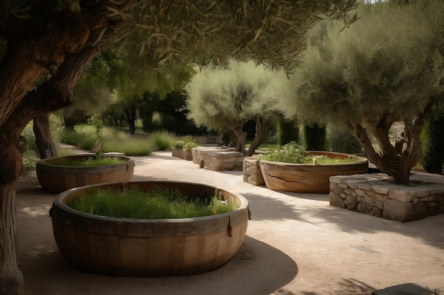 Jardin avec des olives AI généré