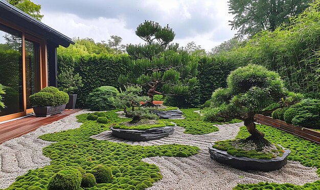 un jardin avec un panneau disant bonsai