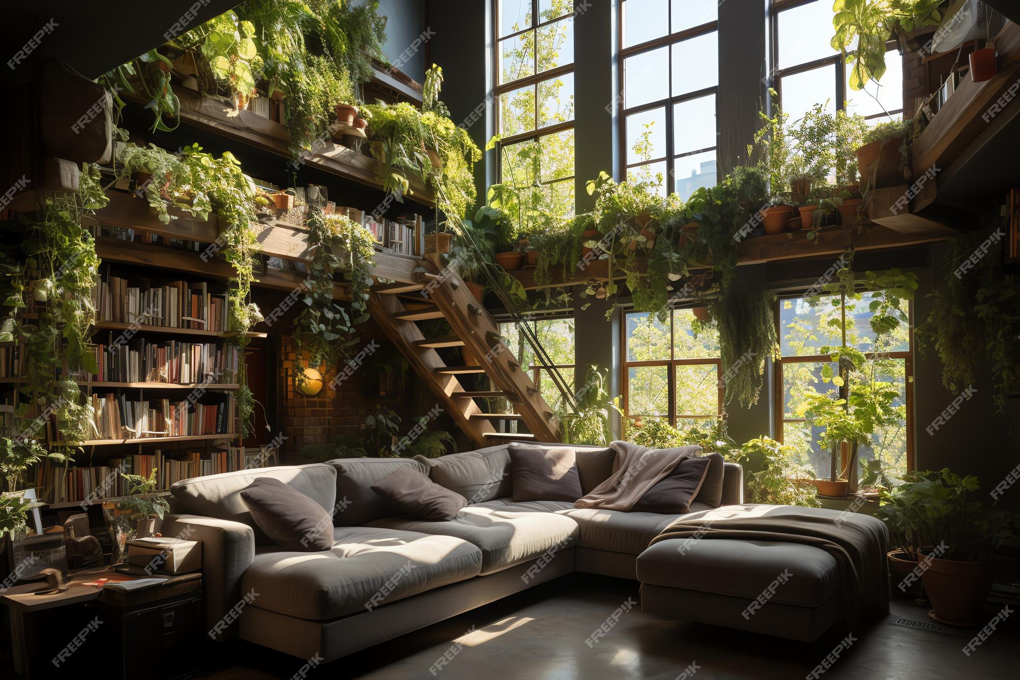 jardin ou géant plante envahissant de appartement à l'intérieur. style de  vivant pièce conception avec vert concept de mur par ai généré 26575509  Photo de stock chez Vecteezy