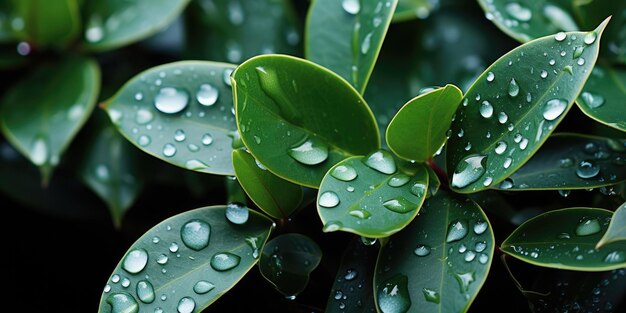 Jardin pluvieux Vue rapprochée des fleurs et des feuilles avec des gouttes de pluie