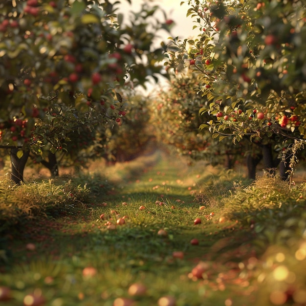 Le jardin de pommes d'automne rempli de pommes rouges