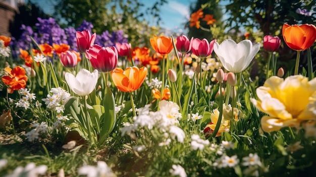 Jardin de printemps coloré Illustration AI GenerativexA