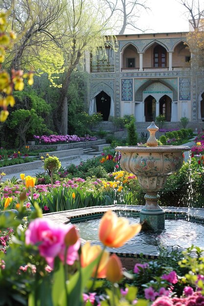 un jardin qui prend vie au printemps pour le Nowruz