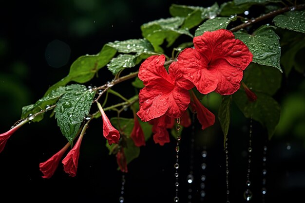 Jardin rafraîchit une douche de pluie paisible avec des gouttelettes d'eau délicates