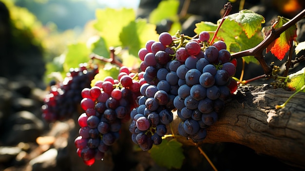 un jardin de raisins et des raisins accrochés à la branche