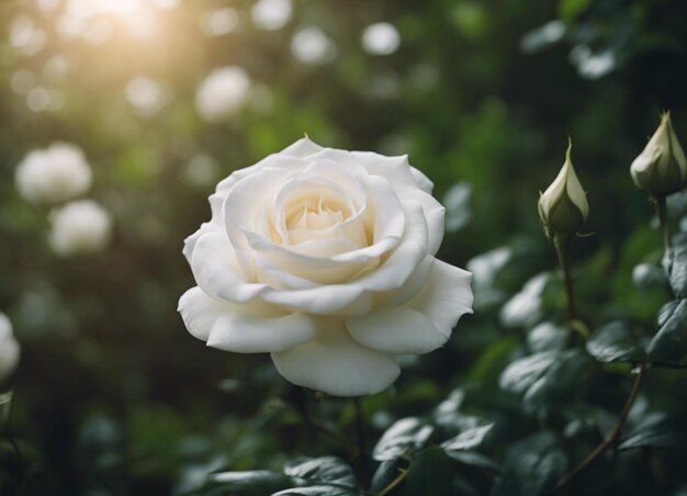 Un jardin de roses blanches