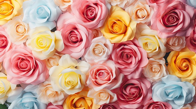 Jardin de roses élégant Pétales délicats Fleurs colorées et beauté naturelle Arrière-plan doux IA générative