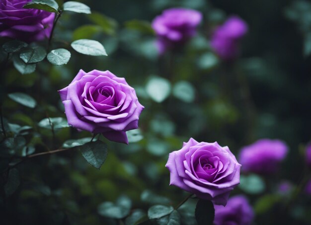 Photo un jardin de roses violettes