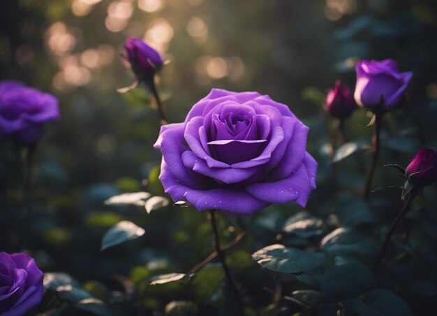 Photo un jardin de roses violettes