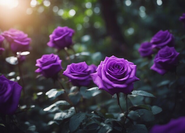 Photo un jardin de roses violettes